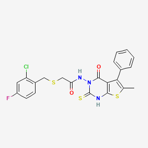 molecular formula C22H17ClFN3O2S3 B4691035 2-[(2-chloro-4-fluorobenzyl)thio]-N-(2-mercapto-6-methyl-4-oxo-5-phenylthieno[2,3-d]pyrimidin-3(4H)-yl)acetamide 