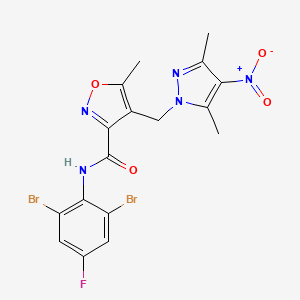 molecular formula C17H14Br2FN5O4 B4691069 N-(2,6-dibromo-4-fluorophenyl)-4-[(3,5-dimethyl-4-nitro-1H-pyrazol-1-yl)methyl]-5-methyl-3-isoxazolecarboxamide 