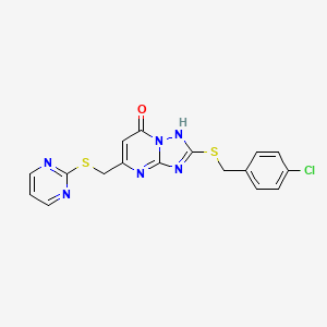 molecular formula C17H13ClN6OS2 B4691137 2-[(4-chlorobenzyl)thio]-5-[(2-pyrimidinylthio)methyl][1,2,4]triazolo[1,5-a]pyrimidin-7(4H)-one 