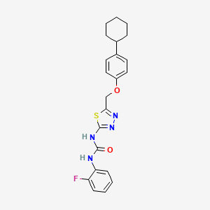 molecular formula C22H23FN4O2S B4691140 N-{5-[(4-cyclohexylphenoxy)methyl]-1,3,4-thiadiazol-2-yl}-N'-(2-fluorophenyl)urea 