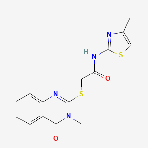 molecular formula C15H14N4O2S2 B4691156 2-[(3-methyl-4-oxo-3,4-dihydro-2-quinazolinyl)thio]-N-(4-methyl-1,3-thiazol-2-yl)acetamide 