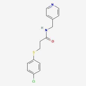 molecular formula C15H15ClN2OS B4691278 3-[(4-chlorophenyl)thio]-N-(4-pyridinylmethyl)propanamide 