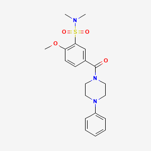 molecular formula C20H25N3O4S B4691313 2-methoxy-N,N-dimethyl-5-[(4-phenyl-1-piperazinyl)carbonyl]benzenesulfonamide 