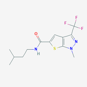 molecular formula C13H16F3N3OS B4691426 1-methyl-N-(3-methylbutyl)-3-(trifluoromethyl)-1H-thieno[2,3-c]pyrazole-5-carboxamide 