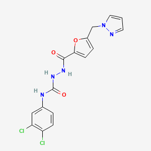 molecular formula C16H13Cl2N5O3 B4691436 N-(3,4-dichlorophenyl)-2-[5-(1H-pyrazol-1-ylmethyl)-2-furoyl]hydrazinecarboxamide 