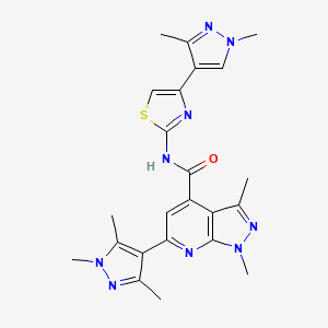 molecular formula C23H25N9OS B4691546 N-[4-(1,3-dimethyl-1H-pyrazol-4-yl)-1,3-thiazol-2-yl]-1,3-dimethyl-6-(1,3,5-trimethyl-1H-pyrazol-4-yl)-1H-pyrazolo[3,4-b]pyridine-4-carboxamide 