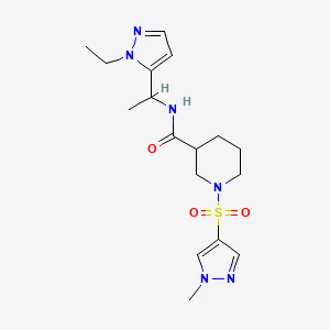 molecular formula C17H26N6O3S B4691552 N-[1-(1-ethyl-1H-pyrazol-5-yl)ethyl]-1-[(1-methyl-1H-pyrazol-4-yl)sulfonyl]-3-piperidinecarboxamide 