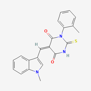 molecular formula C21H17N3O2S B4691593 5-[(1-methyl-1H-indol-3-yl)methylene]-1-(2-methylphenyl)-2-thioxodihydro-4,6(1H,5H)-pyrimidinedione 