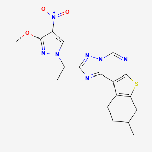 molecular formula C18H19N7O3S B4691666 2-[1-(3-methoxy-4-nitro-1H-pyrazol-1-yl)ethyl]-9-methyl-8,9,10,11-tetrahydro[1]benzothieno[3,2-e][1,2,4]triazolo[1,5-c]pyrimidine 