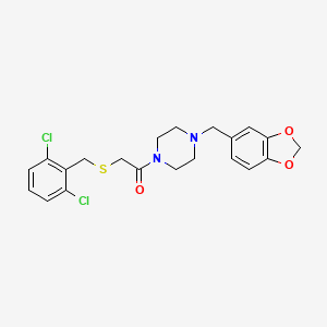 molecular formula C21H22Cl2N2O3S B4691826 1-(1,3-benzodioxol-5-ylmethyl)-4-{[(2,6-dichlorobenzyl)thio]acetyl}piperazine 