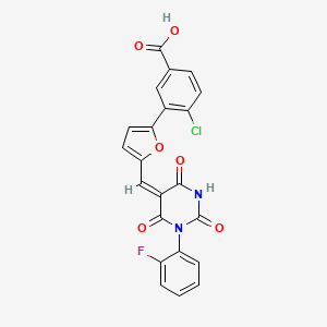 molecular formula C22H12ClFN2O6 B4691846 4-chloro-3-(5-{[1-(2-fluorophenyl)-2,4,6-trioxotetrahydro-5(2H)-pyrimidinylidene]methyl}-2-furyl)benzoic acid 