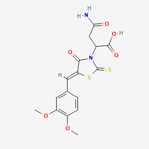 molecular formula C16H16N2O6S2 B4691866 4-amino-2-[5-(3,4-dimethoxybenzylidene)-4-oxo-2-thioxo-1,3-thiazolidin-3-yl]-4-oxobutanoic acid 