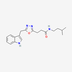 molecular formula C19H24N4O2 B4691926 3-[5-(1H-indol-3-ylmethyl)-1,3,4-oxadiazol-2-yl]-N-(3-methylbutyl)propanamide 