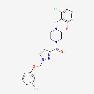 molecular formula C22H21Cl2FN4O2 B4691928 1-(2-chloro-6-fluorobenzyl)-4-({1-[(3-chlorophenoxy)methyl]-1H-pyrazol-3-yl}carbonyl)piperazine 