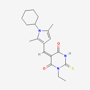 molecular formula C19H25N3O2S B4692237 5-[(1-cyclohexyl-2,5-dimethyl-1H-pyrrol-3-yl)methylene]-1-ethyl-2-thioxodihydro-4,6(1H,5H)-pyrimidinedione 