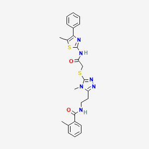 molecular formula C25H26N6O2S2 B4692346 2-methyl-N-{2-[4-methyl-5-({2-[(5-methyl-4-phenyl-1,3-thiazol-2-yl)amino]-2-oxoethyl}thio)-4H-1,2,4-triazol-3-yl]ethyl}benzamide 