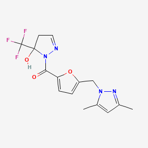 molecular formula C15H15F3N4O3 B4692417 1-{5-[(3,5-dimethyl-1H-pyrazol-1-yl)methyl]-2-furoyl}-5-(trifluoromethyl)-4,5-dihydro-1H-pyrazol-5-ol 