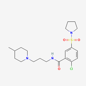 molecular formula C20H30ClN3O3S B4692491 2-chloro-N-[3-(4-methyl-1-piperidinyl)propyl]-5-(1-pyrrolidinylsulfonyl)benzamide 