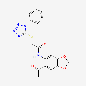N-(6-acetyl-1,3-benzodioxol-5-yl)-2-[(1-phenyl-1H-tetrazol-5-yl)thio]acetamide