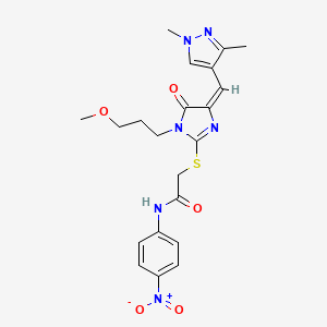 molecular formula C21H24N6O5S B4692915 2-{[4-[(1,3-dimethyl-1H-pyrazol-4-yl)methylene]-1-(3-methoxypropyl)-5-oxo-4,5-dihydro-1H-imidazol-2-yl]thio}-N-(4-nitrophenyl)acetamide 
