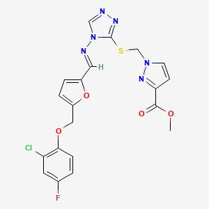 molecular formula C20H16ClFN6O4S B4692961 methyl 1-[({4-[({5-[(2-chloro-4-fluorophenoxy)methyl]-2-furyl}methylene)amino]-4H-1,2,4-triazol-3-yl}thio)methyl]-1H-pyrazole-3-carboxylate 