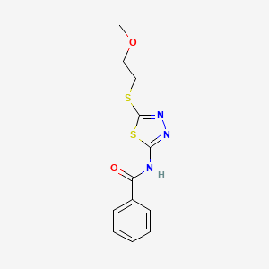 molecular formula C12H13N3O2S2 B4693137 N-{5-[(2-methoxyethyl)thio]-1,3,4-thiadiazol-2-yl}benzamide 