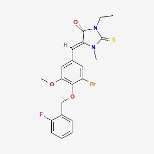 molecular formula C21H20BrFN2O3S B4693162 5-{3-bromo-4-[(2-fluorobenzyl)oxy]-5-methoxybenzylidene}-3-ethyl-1-methyl-2-thioxo-4-imidazolidinone 