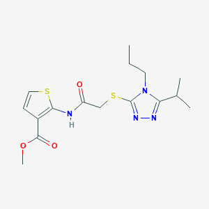 molecular formula C16H22N4O3S2 B4693167 methyl 2-({[(5-isopropyl-4-propyl-4H-1,2,4-triazol-3-yl)thio]acetyl}amino)-3-thiophenecarboxylate 
