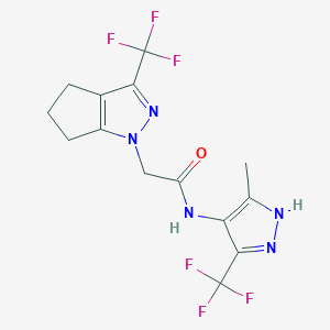 molecular formula C14H13F6N5O B4693221 N-[5-methyl-3-(trifluoromethyl)-1H-pyrazol-4-yl]-2-[3-(trifluoromethyl)-5,6-dihydrocyclopenta[c]pyrazol-1(4H)-yl]acetamide 