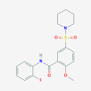 molecular formula C19H21FN2O4S B4693259 N-(2-fluorophenyl)-2-methoxy-5-(1-piperidinylsulfonyl)benzamide 