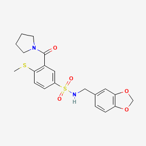 molecular formula C20H22N2O5S2 B4693408 N-(1,3-benzodioxol-5-ylmethyl)-4-(methylthio)-3-(1-pyrrolidinylcarbonyl)benzenesulfonamide 