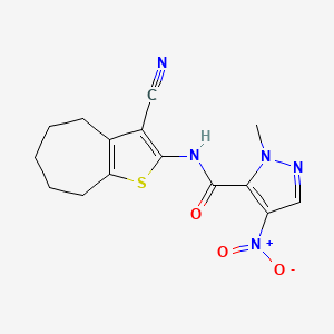 molecular formula C15H15N5O3S B4693423 N-(3-cyano-5,6,7,8-tetrahydro-4H-cyclohepta[b]thien-2-yl)-1-methyl-4-nitro-1H-pyrazole-5-carboxamide 