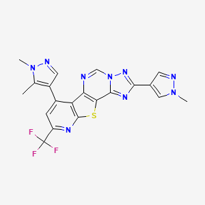 molecular formula C20H14F3N9S B4693430 7-(1,5-dimethyl-1H-pyrazol-4-yl)-2-(1-methyl-1H-pyrazol-4-yl)-9-(trifluoromethyl)pyrido[3',2':4,5]thieno[2,3-e][1,2,4]triazolo[1,5-c]pyrimidine 