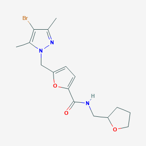 molecular formula C16H20BrN3O3 B4693439 5-[(4-bromo-3,5-dimethyl-1H-pyrazol-1-yl)methyl]-N-(tetrahydro-2-furanylmethyl)-2-furamide 