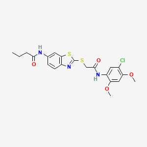 molecular formula C21H22ClN3O4S2 B4693545 N-[2-({2-[(5-chloro-2,4-dimethoxyphenyl)amino]-2-oxoethyl}thio)-1,3-benzothiazol-6-yl]butanamide 