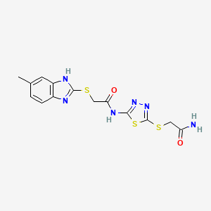 molecular formula C14H14N6O2S3 B4693550 N-{5-[(2-amino-2-oxoethyl)thio]-1,3,4-thiadiazol-2-yl}-2-[(5-methyl-1H-benzimidazol-2-yl)thio]acetamide 