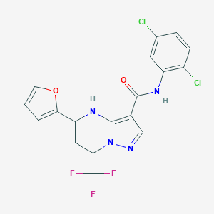 molecular formula C18H13Cl2F3N4O2 B469360 N-(2,5-dichlorophenyl)-5-(2-furyl)-7-(trifluoromethyl)-4,5,6,7-tetrahydropyrazolo[1,5-a]pyrimidine-3-carboxamide 