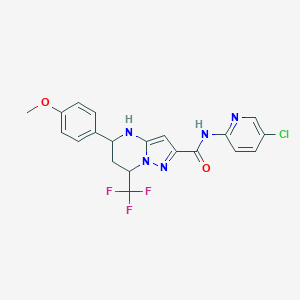 molecular formula C20H17ClF3N5O2 B469361 N-(5-chloro-2-pyridinyl)-5-(4-methoxyphenyl)-7-(trifluoromethyl)-4,5,6,7-tetrahydropyrazolo[1,5-a]pyrimidine-2-carboxamide 