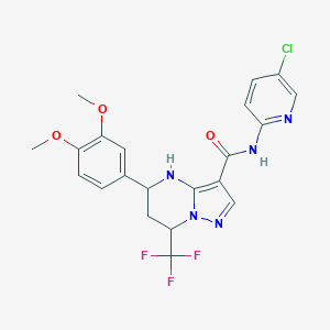 molecular formula C21H19ClF3N5O3 B469363 N-(5-chloro-2-pyridinyl)-5-(3,4-dimethoxyphenyl)-7-(trifluoromethyl)-4,5,6,7-tetrahydropyrazolo[1,5-a]pyrimidine-3-carboxamide 