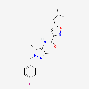 molecular formula C20H23FN4O2 B4693636 N-[1-(4-fluorobenzyl)-3,5-dimethyl-1H-pyrazol-4-yl]-5-isobutyl-3-isoxazolecarboxamide 