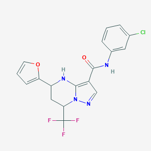 molecular formula C18H14ClF3N4O2 B469364 N-(3-chlorophenyl)-5-(furan-2-yl)-7-(trifluoromethyl)-4,5,6,7-tetrahydropyrazolo[1,5-a]pyrimidine-3-carboxamide CAS No. 361153-08-4