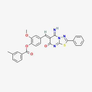 molecular formula C27H20N4O4S B4693672 4-[(5-imino-7-oxo-2-phenyl-5H-[1,3,4]thiadiazolo[3,2-a]pyrimidin-6(7H)-ylidene)methyl]-2-methoxyphenyl 3-methylbenzoate 