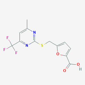 molecular formula C12H9F3N2O3S B469369 5-({[4-甲基-6-(三氟甲基)嘧啶-2-基]-硫代}甲基)-2-呋喃甲酸 CAS No. 725699-00-3