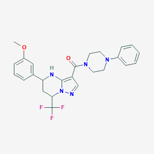 molecular formula C25H26F3N5O2 B469372 [5-(3-Methoxyphenyl)-7-(trifluoromethyl)-4,5,6,7-tetrahydropyrazolo[1,5-a]pyrimidin-3-yl](4-phenylpiperazin-1-yl)methanone 