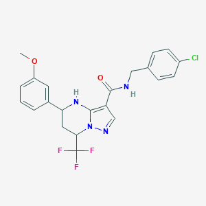 molecular formula C22H20ClF3N4O2 B469375 N-(4-chlorobenzyl)-5-(3-methoxyphenyl)-7-(trifluoromethyl)-4,5,6,7-tetrahydropyrazolo[1,5-a]pyrimidine-3-carboxamide 