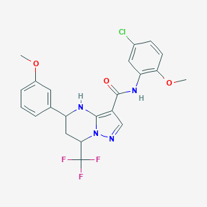 molecular formula C22H20ClF3N4O3 B469377 N-(5-chloro-2-methoxyphenyl)-5-(3-methoxyphenyl)-7-(trifluoromethyl)-4,5,6,7-tetrahydropyrazolo[1,5-a]pyrimidine-3-carboxamide 