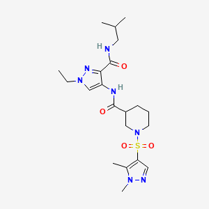 molecular formula C21H33N7O4S B4693779 1-[(1,5-dimethyl-1H-pyrazol-4-yl)sulfonyl]-N-{1-ethyl-3-[(isobutylamino)carbonyl]-1H-pyrazol-4-yl}-3-piperidinecarboxamide 