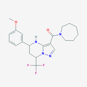 molecular formula C21H25F3N4O2 B469380 Azepan-1-yl[5-(3-methoxyphenyl)-7-(trifluoromethyl)-4,5,6,7-tetrahydropyrazolo[1,5-a]pyrimidin-3-yl]methanone 