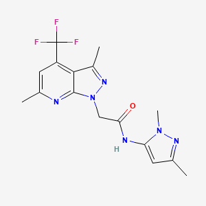 molecular formula C16H17F3N6O B4693817 N-(1,3-dimethyl-1H-pyrazol-5-yl)-2-[3,6-dimethyl-4-(trifluoromethyl)-1H-pyrazolo[3,4-b]pyridin-1-yl]acetamide 