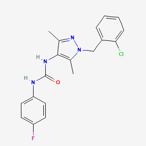 molecular formula C19H18ClFN4O B4693905 N-[1-(2-chlorobenzyl)-3,5-dimethyl-1H-pyrazol-4-yl]-N'-(4-fluorophenyl)urea 